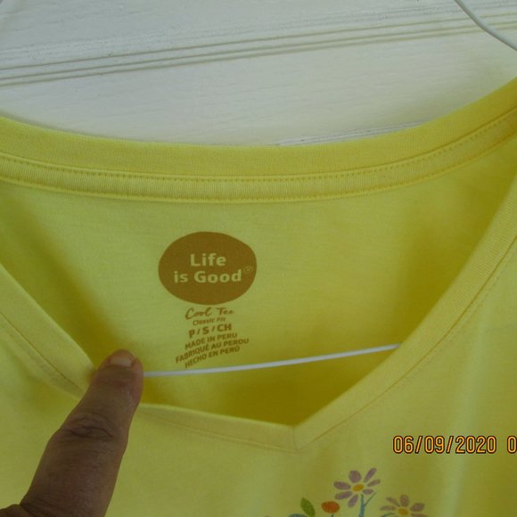 Women's Life is Good Happy Owl Tree Yellow Tee S - Picture 3 of 4